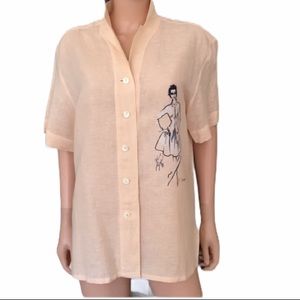 NWOT Vintage 90s Karl Lagerfeld Couture Linen Blend Sketch Signature Blouse